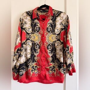 Zara Baroque Chains Print Shirt - Red, Black, Gold XS